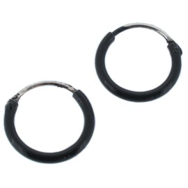 Touch Jewellery 925 Sterling Silver Black Enamel Hoop Earrings - 10mm