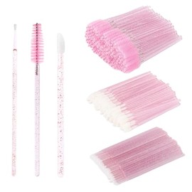 Tbestmax 300 Cepillos para Pestañas, Aplicadores de Maquillaje Desechables, Pinceles para Labios Y Micro Hisopos. Incluye Probador de Labiales Y Herramienta de Maquillaje. Color Rosa. 1 Envase Reutili