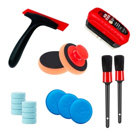 Car Windshield Cleaning Body Waxing Kit, Oil Film Cleaning Brush, Waxing & Polishing Sponge set, Water Wiper, Crevice Brush 2PCs, Windshield Cleaner Effervescent Tablets*8 for Car, Truck, SUV, RV