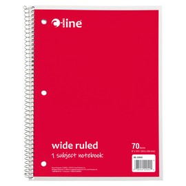 C-Line 1 Subject Notebook, 8 x 10-1/2 Inches, Wide Ruled, Red, 70 Sheets