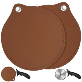SoeKoa Pizza Steering Wheel Cover,Pizza Wheel Cover Is Suitable for Pizza Knife Protection, Small, Flexible and Easy to Install, Pizza Wheel Protective Cover Is Made of Brown Leather