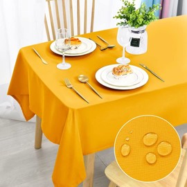 DWCN Yellow Tablecloth Water Resistant Table Protector,140x200cm Wipeable Polyester Table Cover for Dinning Table,Wedding,Party