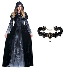 Formemory Halloween Cosplay Costume, Witch, Devil, Vampire, Women's Cosplay, Costume, Ghost, 2-piece Set, Dress, Black Necklace Included, Skull Print, Atmosphere, Beautiful, Halloween Events, School