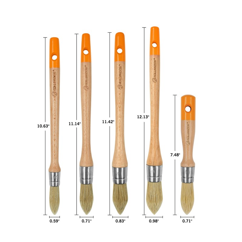 ROLLINGDOG Trim Paint Brushes - 5PC Round Trim Brushes,Long Handle