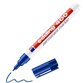 edding 400 Permanent Markers - Blue - 1 Pen - Fine Bullet Tip 1 mm - Waterproof, Quick-Drying - Smudge-proof - for Cardboard, Plastic, Wood, Metal, Glass