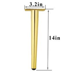 Osring 14 Inch Furniture Table Legs Golden, Steel Round Tapered Modern Sofa Feet, Straight Metal Furniture Legs Hardware for Cabinet and Couch, 4 Pack