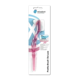 miradent Protho Brush® De Luxe Pink Denture Brush Pack of 1 | Two Sizes on Bristle Areas | Large Ergonomic Handle | Available in Two Colours | Ideal for on the Go