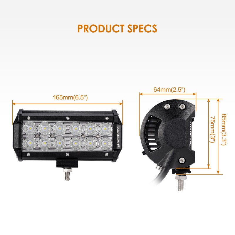 Auxbeam LED Light Bar 7Inch 36W Flood Led Off Road