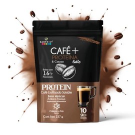 Earth Co | Café con Proteína en Polvo | 10g Proteína por Taza | Liofilizado Soluble Zero Azúcar | Sabor Cacao Latte | Funcional | 16 Porciones | Calie