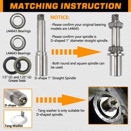 GREPSPUD 2 Sets for 1'' Axle Trailer Hub Bearings Kits, L44643 / L44610 Bearings Set with D-style Spindle Tang Washers, 12192TB 15192TB Grease Seals, Cotter Pins for 2000-2200 lbs BT8 Straight Spindle