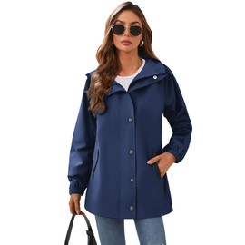 Zeagoo Spring Waterproof Rain Jacket With Hood Women Wind Breaker Women Lightweight Rain Jacket With Pockets Navy Blue S
