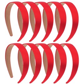 CURASA 10PCS Satin Headbands For Women Girls Wide Non Slip Fashion Head Bands Set Solid Simple Hairbands Cute Red Hair Accessories Elastic Hair Bands For DIY Holiday Costume Valentine's Day Headwear