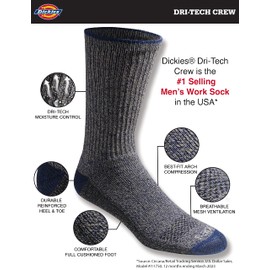 Dickies Dri-tech - Calcetines deportivos para hombre (control de la humedad, multipaquete), Color jaspeado (6 pares), Shoe Size: 12-15