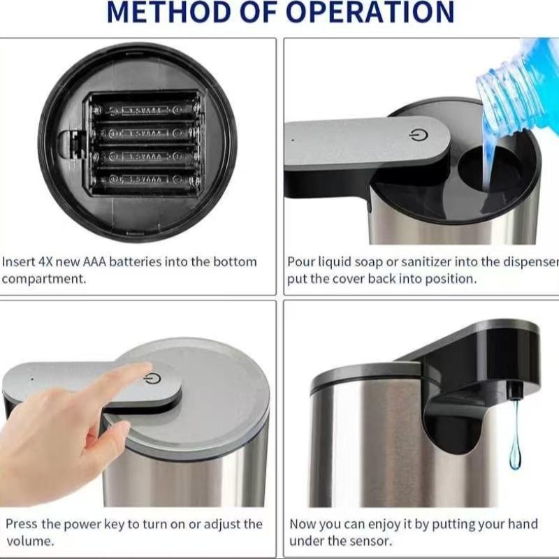 Stainless Steel Automatic Soap Dispenser, 2 Counts Touchless Electric Sensor