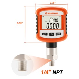 Roastove Digital Industrial Pressure Gauge 0-5000psi, 0.2% FS, 1/4''NPT Lower, Stainless Steel Connection, Battery Powered, with LED Light, Blue Tooth, Phone Connect