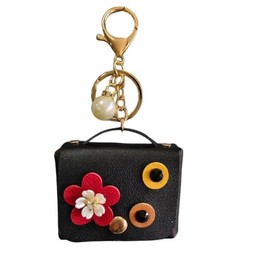 Mini Handbag Coin Purse Keychain for Women,Black Pendant Keyrings Makeup Bag,Storage Pouch