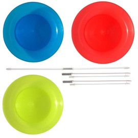 JUGGLE 4 FUN Dish Spinner [Spinkle] Set of 3 (With Sticks) (Red, Blue, Yellow)