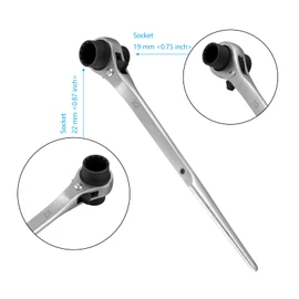 SEHOI 2 Pcs Ratchet Scaffold Wrench Set,19mm and 22mm CR-V Steel Double Ended Socket Ratcheting Podger Scaffold Spud Wrench for High Altitude Work and Auto Repair (Silver Tone)