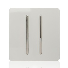 Trendi 2 Gang 1 Way Artistic Modern Glossy 10 Amp Rocker Tactile Light Switch - White