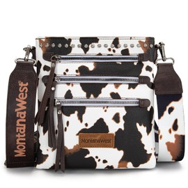 Montana West Crossbody Purse for Women Multi Pocket Crossover Side Purses Medium Size Cross Body Bag with Wide Guitar Strap Travel MWC-184COW