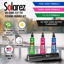 Solarez Fly Tie UV Cure Resin - Roadie Kit - Thin Hard, Thick Hard, Flex Formulas (three 5 gram tubes with UV Flashlight) Fly Tying, Fly Fishing, Build Fly Heads and Bodies
