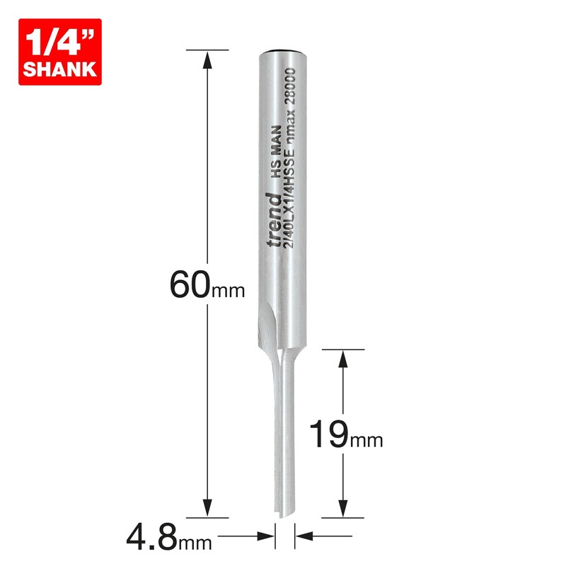 Trend Professional Pocket Cutter, 4.8mm Diameter, 1/4 Inch Shank, 19mm