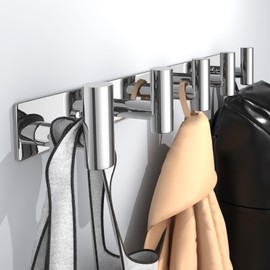 VINHOLD Wall Mounted Coat Rack-5 Hooks, Heavy Duty Stainless Steel Wall Hooks for Towel Coat Bag, Hat Rack Coat Hanger Coat Hooks Towel Racks for Bathroom Entryway Kitchen Hotel (Glossy, 1 Pack)