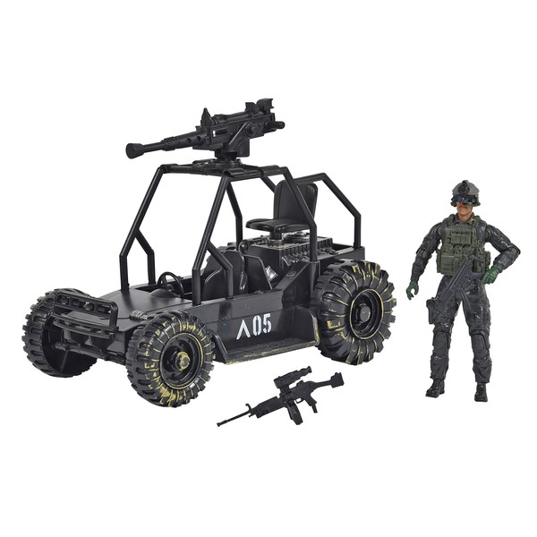 Sunny Days Entertainment Delta Attack Vehicle – Playset with Action Figure and Realistic Accessories | Military Toy Set for Kids – Elite Force, Black