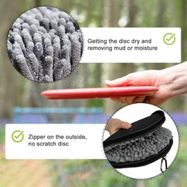 FEYRUN Portable Flying Disc Golf Cleaning Tool with Microfiber, Zipper & Carabiner, Hand Strap for Easy Use (Black)