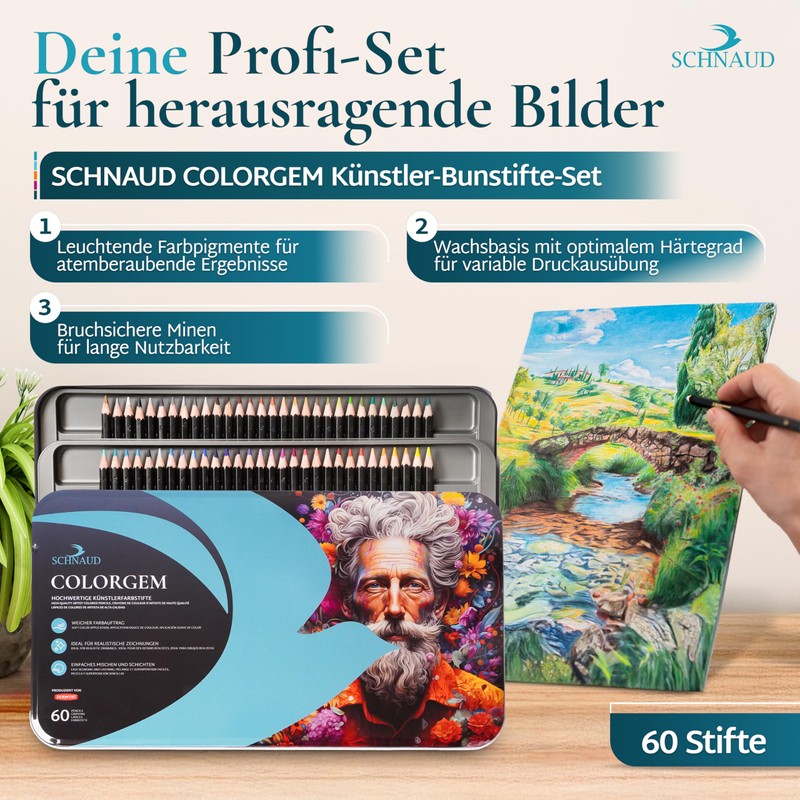 SCHNAUD Colorgem Colouring Pencils for Adults - 60 Colours Artist
