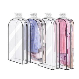 XIANTIAN 4Pack Full Clear Garment Bags (40&60"),Clothes Covers with 10" Gusseted,Clear Dress Bags Covers Long, Moth Proof Clothes Covers Protector Bags (40in+60in)