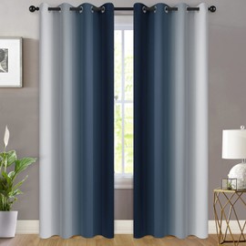 Yakamok Room Darkening Ombre Curtains 84 Inch Length, Navy Blue and Greyish White Thermal Insulated Gradient Color Curtains,Light Blocking Grommet Window Drapes for Bedroom,52 Inch Width,2 Panels