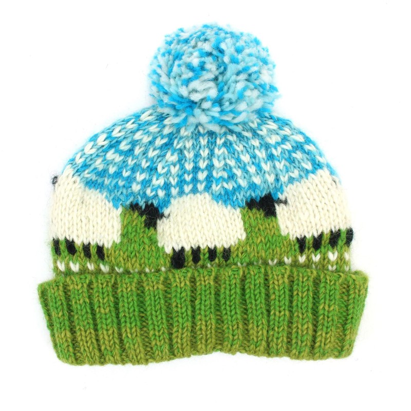 LOUDelephant Sheep Knitted Wool Hat, Green, Sky Blue, Unit size