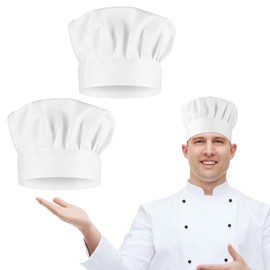 TIESOME 2PCS Adjustable Elastic Chef Hat, Reusable and Washable Durable Pure Cotton Cook Cap for Kitchen, Restaurants, Culinary Schools - White