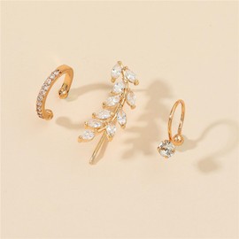 Ear Cuffs Non Piercing for Women Dainty Clip on Earrings Cubic Zirconia Huggie Gold Ear Cuff Earrings Jewelry Gifts for Women-Leaf