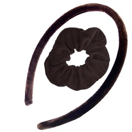 Topkids Accessories Velvet Alice Band And Matching Hair Scrunchie Set Kids Hair Accessories Hair Velvet Scrunchies For Women Girls Headbands Girl Hair Accessories Head band Girls Alice band (Brown)