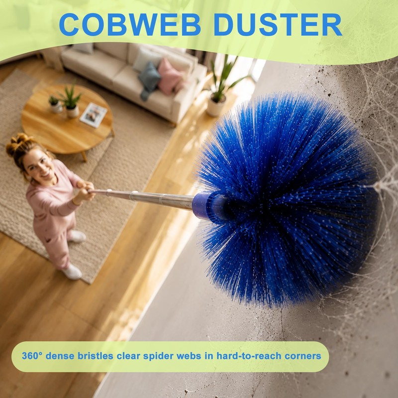 Cobweb Duster with Extension Pole, Spider Web Brush, 100" Microfiber