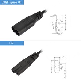 GINTOOYUN IEC 320 C8 to C7 Power Cable 1FT 8 Figure C8 Male to C7 Female Extension Power Supply Adapter 250V 2.5A Replacement Power AC Cord for Computer Monitor Smart TV,etc.(0.3m)