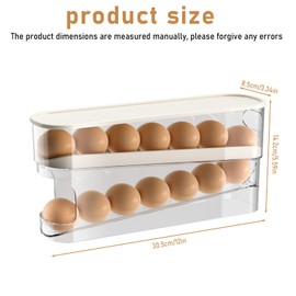 Egg Holder for Refrigerator, PRITOK 2 Layers Automatic Egg Container for Refrigerator, Rolldown Egg Dispenser Egg Organiser, Stackable Transparent Plastic Egg Dispenser, Holds 12 Large Eggs