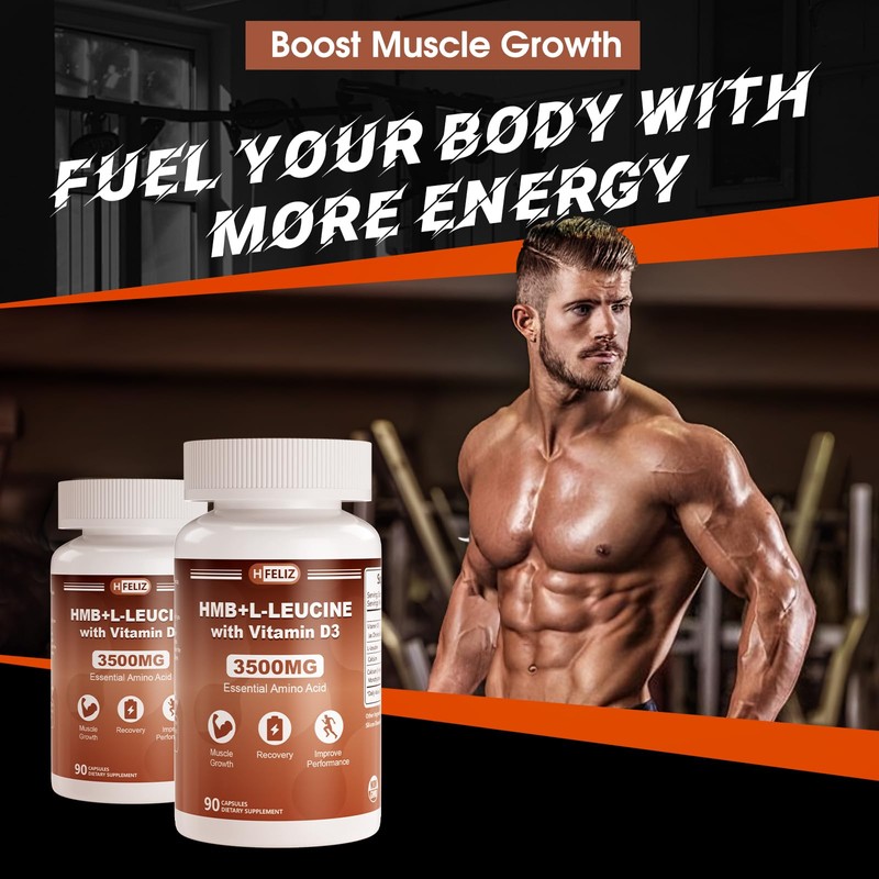 HFELIZ HMB and Leucine Supplement, 3500mg L-Leucine HMB with Vitamin