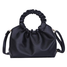 ROSELUCA. Women's Gathered Handle Mini Bag, 2-Way, Cross-body Shoulder, Compact, Feminine, Black