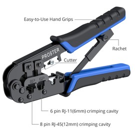 Proster RJ45 Crimping Tool Kit - Cat5 Cat5e Ethernet Crimping Tool with 30pcs RJ45 Cat5 Modular Data Plugs 30pcs Covers 100pcs 6 Inch Nylon Cable Tie and Network Wire Cutter Stripper