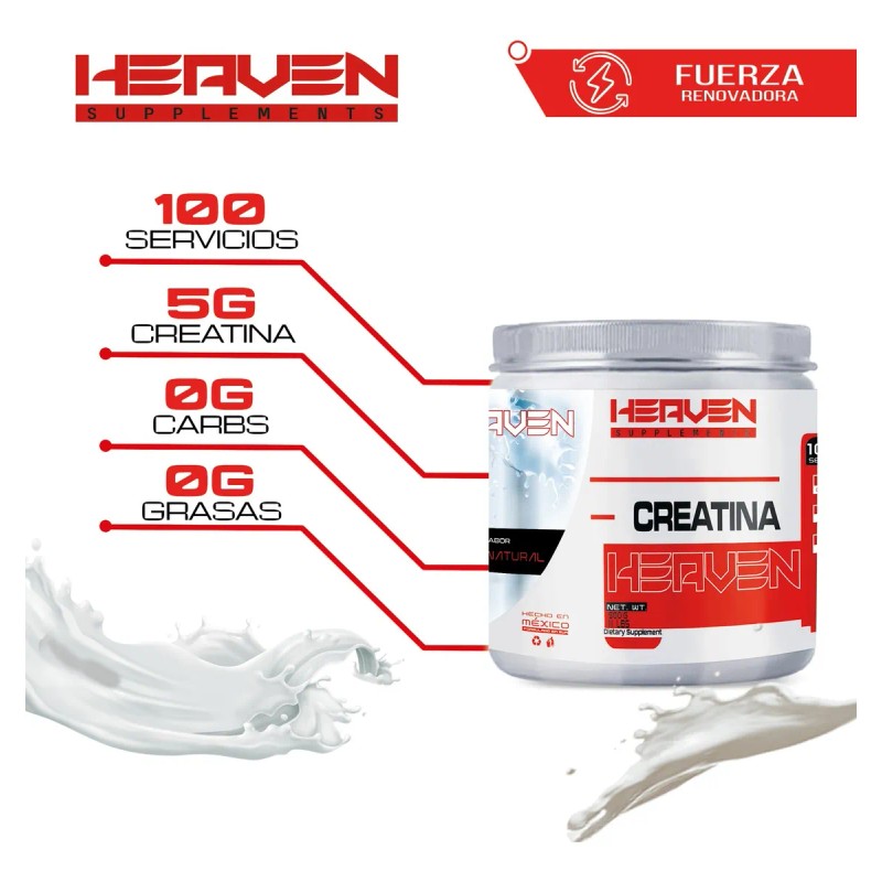 Creatina Monohidratada 500g Heaven En Polvo Varios Sabores Natural