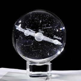 Home-X 3D Planet Solar System Crystal Ball, 60mm Shooting Star Galaxy Paper Weights, Science Astronomy Gifts with Base, Desk Decorations Crystal Ornaments Gifts for Women Men Kids