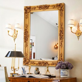 Chende Gold Decorative Wall Mirror, 38.5" x 26.5" Large Antique Mirror with Ornate Frame, Rectangular Vintage Mirror for Decor Dining Room, Bathroom, Hallway