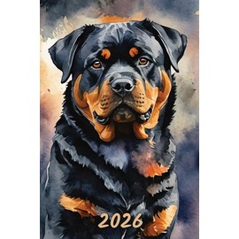 2026: Small Monthly Calendar Planner - Watercolor Rottweiler Dog