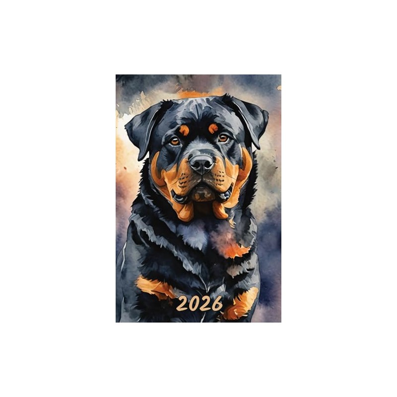 2026: Small Monthly Calendar Planner - Watercolor Rottweiler Dog