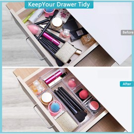 12 PCS Clear Plastic Drawer Organizer Set, 4 Sizes Makeup organizer, Vanity Organizer for Makeup, Stationery,Gadgets,Kitchen,Bathroom,Office,Bedroom