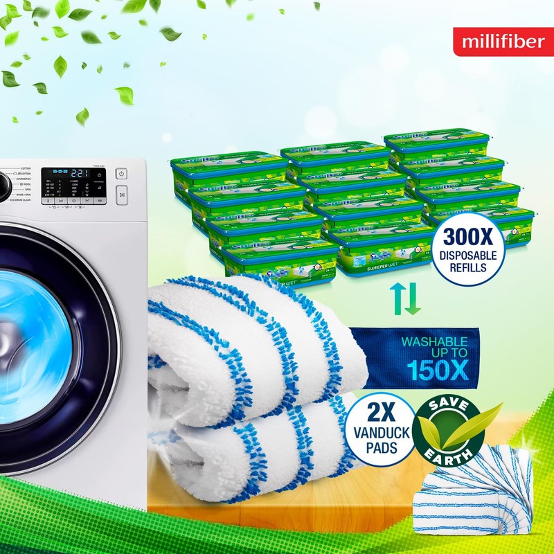 Millifiber Microfiber Reusable Mop Pads Compatible with Swiffer Sweeper (4-Pack)