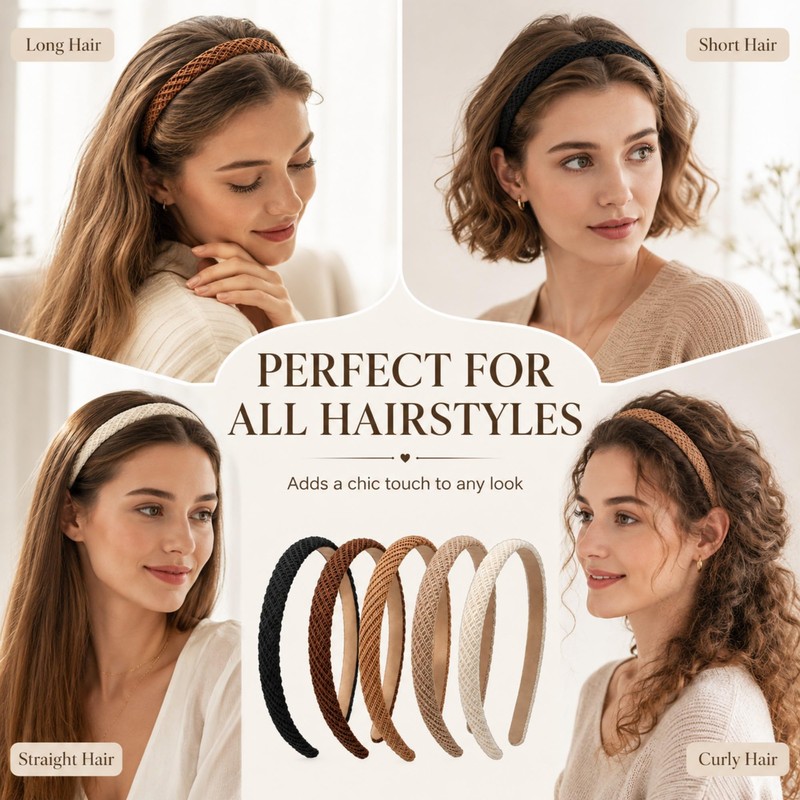 5 Pack Thin Headbands for Women, 0.6 Inch Non Slip